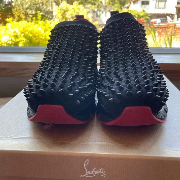 Christian Louboutin Black Spiked Slip-Ons - Picture 4 of 9